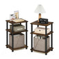 Furinno JUST Side Table Set of 2, 3-Tier Modern End Tables, Open Shelves Night Stand, Nightstand Set, Toolless Assembly, for Living Room, Bedroom, Amber Pine - color: Amber Pine/Black, size: 3-Tier, Round Pole, style: 2-Pack