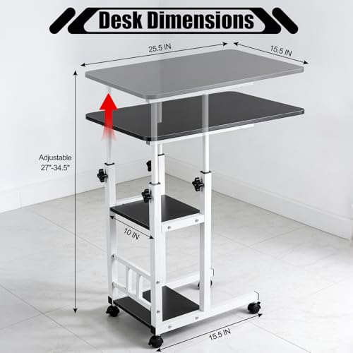 Adjustable C Table,Over Bed Table with Wheels,Rolling Side Table, Over Bed Table with Wheels, Bedside Table, for Sofa Side Small Space, Stable Multi Storage Desk, Black - color: Black