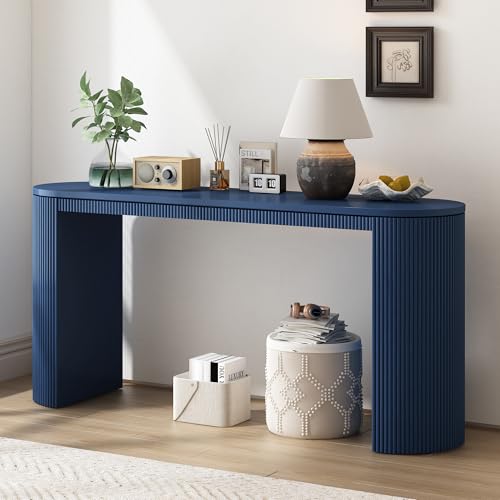 59.2-Inch Console Table for Entryway, Modern Hallway Table with Unique Vertical Stripe Design,for Living Room and Study (Navy-01) - color: Navy-01