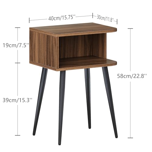 Nightstand Set of 2, Small Bed Side Table for Small Spaces, Mid Century Modern Nightstand End Table with Open Storage, Side Table for Bedroom Living Room, Walnut Brown MLBZ20R-2 - color: Walnut Brown