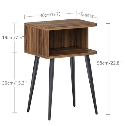 Nightstand Set of 2, Small Bed Side Table for Small Spaces, Mid Century Modern Nightstand End Table with Open Storage, Side Table for Bedroom Living Room, Walnut Brown MLBZ20R-2 - color: Walnut Brown