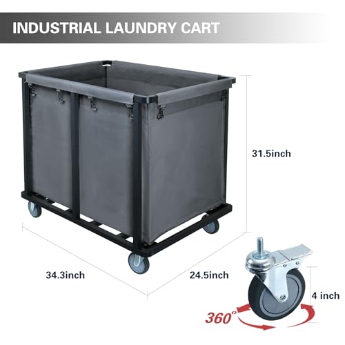 Commercial Laundry Cart with Wheels,600lbs Gray | 400L Large Commercial Laundry Hamper,Steel Frame and Oxford Cloth Bag,Industrial Laundry Cart for Hotel,Laundry Room - color: Gray
