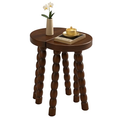 LitaEther 19.5" Wooden Bobbin Leg Side Table - Half Round Wooden Accent Stool for Bedroom, Hallway, Living Room, Sofa Side (2, Walnut) - color: Walnut