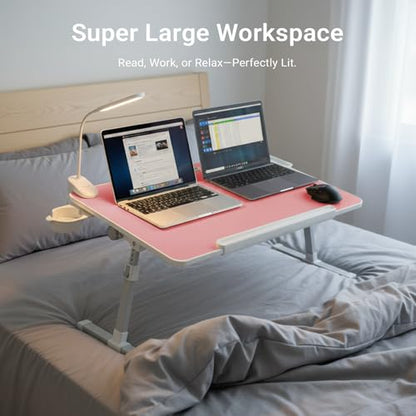 iXTRA Adjustable Laptop Lap Desk with Cooling Fan USB Light for Adults - color: Pink,70x45cm