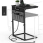 Vagusicc C Shaped End Table with Charging Station, Tall C Table End Table Adjustable Height Side Table for Couch, Small Couch Table Slide Under Sofa Table TV Tray Table for Living Room, Bedroom, Black - color: 1pc Black
