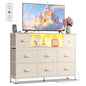 WLIVE Dresser TV Stand for 45, 50, 55 inch TV, Entertainment Center with LED Lights & Charging Station, Chest of Drawers with 8 Fabric Drawers and Open Shelves for Living Room, Hallway, Cream White - color: Cream White