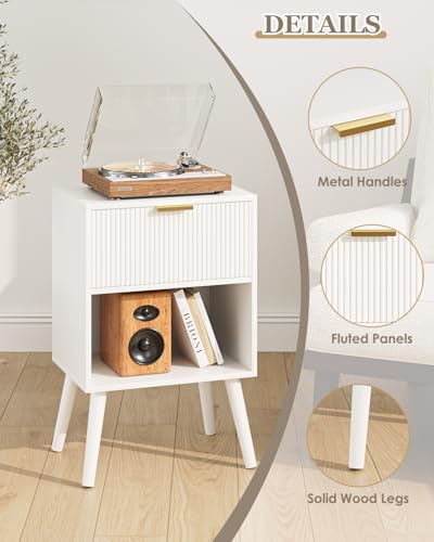 Aienvey Nightstand, Small Bedside Table with Storage Drawers, White Stripe | Modern Night Stand with Drawer and Wood Leg, Small Side Table with Open Shelf, End Table for Bedroom,Living Room,Small Spaces - color: White Stripe