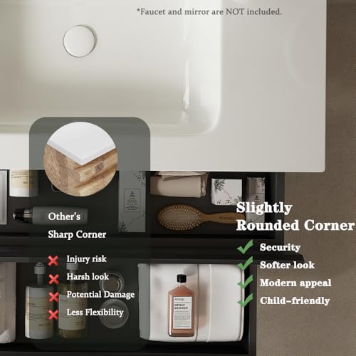30" Floating Bathroom Vanity with Sink, Wall Mounted Modern Bathroom Cabinet with 2 Soft Close Drawers, Oak & Plywood, Pre-Assembled with Integrated Ceramic Basin – Sedona, Light Oak - color: Light Oak, size: 30 Inch