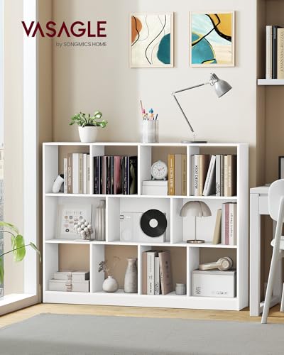 VASAGLE Bookcase Open Storage Shelf, 9.4 x 49.6 x 39.4 Inches | Bookshelf 3-tier book shelf, Cloud White, CUSTOS Collection, ULBC454W01 - color: Cloud White, size: 11 Cubes (9.4"D x 39.4"H), style: 1 Pack