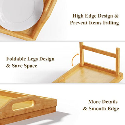 2 Pack Breakfast in Bed Tray for Eating, 16.92 x 12.6 Inch Bed Table Tray with Folding Legs & Handles, Bamboo Food Lap Trays Fits for Adult Kids Eating/TV/Surgery Recovery by Easoger. Set of 2 - color: 2-bamboo 2 Pack