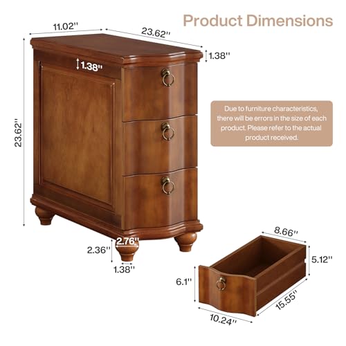 Tribesigns Wood End Table Set of 2, Fully Assembled Nightstand with Drawers | Narrow Tall Slim Side Table for Bedside, Small Spaces, Living Room, Bedroom, Walnut Brown, No Assembly Required - color: Walnut Brown
