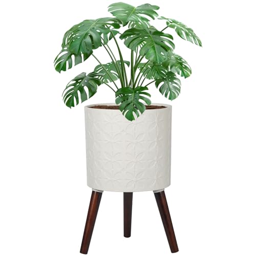 12 Inch Planter Pot with Stand, Planter for Indoor Plants, Modern Large Flower Planter Pot with Drainage Holes for Outdoor,Matte White - color: White, size: 12 Inch