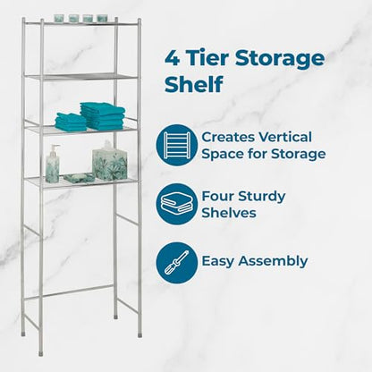 Honey-Can-Do 4-Tier Over-The-Toilet Storage Shelf - Space-Saving Steel Bathroom Restroom Organizer with Neutral Chrome Finish, Ideal for Towels, Toiletries, & Essentials - 24"W x 68"H x 11"D