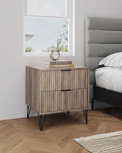BROVAVE Sturdy Metal Legs Small Nightstand, Modern Nightstand with Textured Drawers, Storage Cabinet for Indoor use, Grey - color: Grey