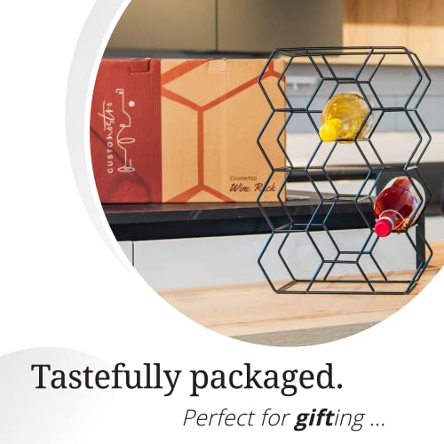 Gusto Nostro Countertop Wine Rack - 14 Bottle Freestanding Modern Black Metal Small - 3 Tier Tabletop Wine Holder Stand for Cabinet, Pantry - Wine Racks Countertop - No Assembly Required - color: Black