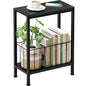 Narrow Side Table, Skinny End Tables with Magazine Holder, Small Sofa Table for Small Spaces, Space-Saving Design, Slim Nightstand Bedside Table for Living Room, Bedroom, Office, Black - color: Black