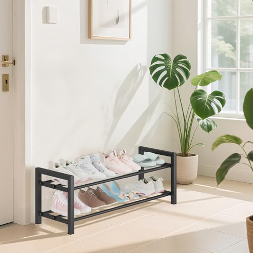 Expandable Metal Shoe Rack for Closet & Entryway, Shoe Storage Organizer | 2 Tier • Adjustable Width • Holds 6–9 Pairs • Heavy-Duty Steel • Space-Saving Design • Easy Assembly - size: 2 Tiers