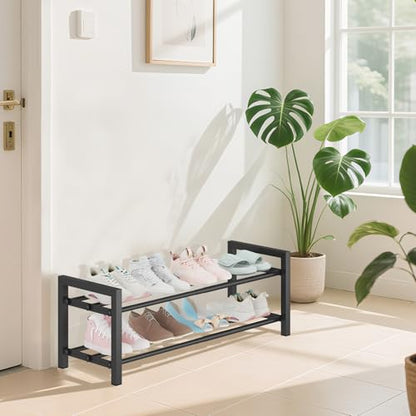 Expandable Metal Shoe Rack for Closet & Entryway, Shoe Storage Organizer | 2 Tier • Adjustable Width • Holds 6–9 Pairs • Heavy-Duty Steel • Space-Saving Design • Easy Assembly - size: 2 Tiers