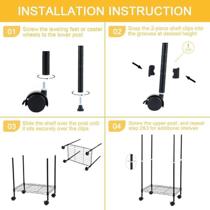 Simple Deluxe Heavy Duty 6-Shelf Shelving, 29.92'' D x 13.98'' W x 71.65'' H Adjustable Wire Shelving with Hanging Hooks and Wheels, Black - color: Black, size: 6-Tier