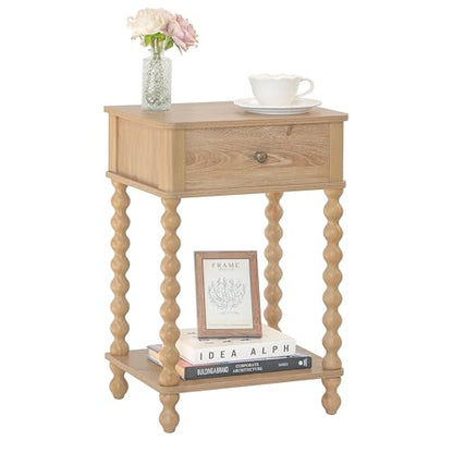 AWASEN Night Stand, Wood End Table with Drawer for Living Room, Small Bedside Side Table with Spindle Wood Legs for Bedroom, Office, Rustic Walnut - color: Rustic Walnut