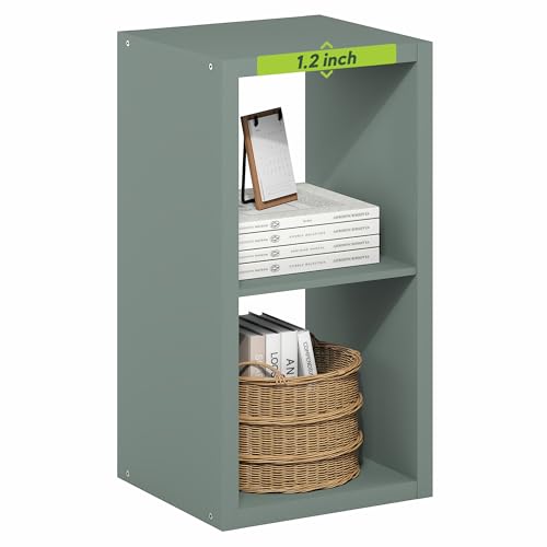Furinno Cubicle 2-Cube Book Shelf, Extra Thick Frame Bookshelf, Sage Green | 14.6" x 16" x 30", Horizontally & Vertically Reversible Bookcase with Open Back, for Living Room, Bedroom, Home Office