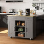 Shintenchi Kitchen Island with Storage, Kitchen Island Cart on Wheels with 3 Open Shelves, 2 Drawers and 2 Cabinets, Rolling Kitchen Table with Large Countertop, Gray - color: Silver