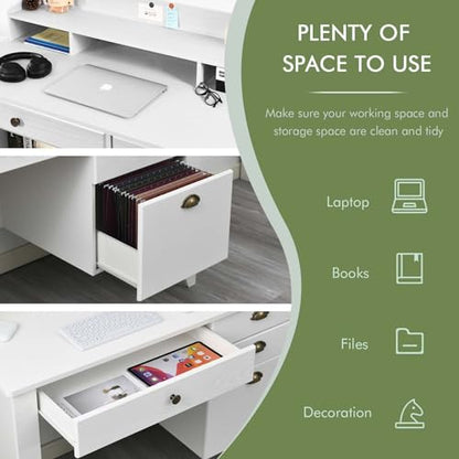 Catrimown Computer Desk with Drawers and Hutch, 47 Inch Home Office Desk with File Drawers, Student Girls Desks, Teens Writing Table with Hutch, Small Desk with Drawer for Bedroom, White - color: White Oak