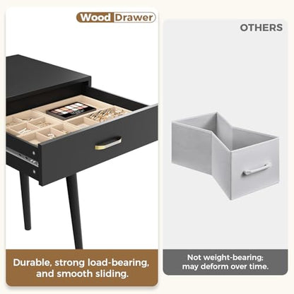 FUNKOCO Small Black Desk with Drawers - 40 Inch Home Office Study Writing Desk for Bedroom, Vanity Desk with 4 Solid Legs, Modern Computer Desk for Small Spaces (Balck) - color: Black