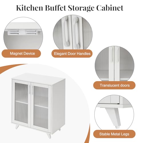 Panana Kitchen Buffet Server Table Accent Sideboard Cupboard Server Buffet Console Table with Doors Cabinet (27inch, White) - color: White, size: 27inch