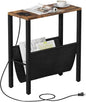Narrow Side Table with Charging Station, Skinny Nightstand with USB Ports & Outlet, Slim Sofa Side Table with Storage Bag, Small End Table for Small Spaces, Living Room, Bedroom, Rustic Brown - color: Rustic Brown