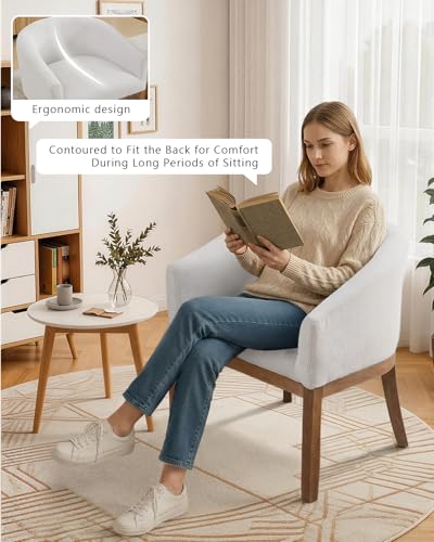 Barrel Dining Chair with Arms Set of 2, Upholstered Linen Armchair, Curved Back Mid-Century Accent Chair with Solid Wood Legs for Kitchen Dining Room, Breakfast Nook, Home Office, Beige - color: Beige