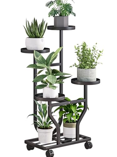 Plant Stand with Wheels, Black 4 Tier Metal Plant Shelf for Indoor Outdoor | Corner Plants Stand Indoor for Bedroom Living Room, Outdoor Plant Stand for Garden Balcony Yard, Holds 4-6 Pots of Plants - color: Black, size: 4 Tier