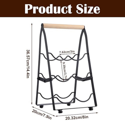 6 Bottle Wine Rack Countertop Black Metal Freestanding Wine Bottle Holder Stand Organizer for Kitchen, Cabinet, Pantry Storage, No Assembly Required