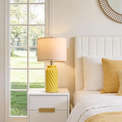 USumkky 20.5" Ceramic Table Lamps Set of 2 - Modern Farmhouse & Boho Style, Bedside Nightstand Lamps for Bedroom, Living Room End Table Lamps, Small Desk Lamp(Yellow) - color: 20.5" Yellow-2 Pack