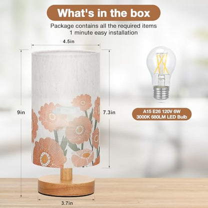 Fenmzee Sunflower Table Lamp for Bedroom - Inline Control, Small Bedside Lamp with 3000K A15 LED Blub, Easy Assembly (Sunflower Cream Shade, 9" Inline Control) - color: Sunflower Cream Shade