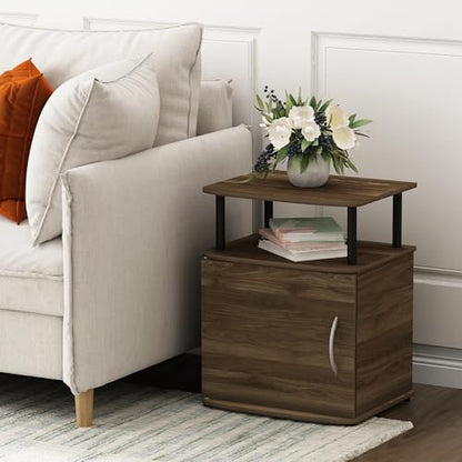 Furinno JAYA End Side Sofa Table/Nightstand with Door, 1-Pack, Columbia Walnut/Black - color: Columbia Walnut/Black, size: 1-Pack