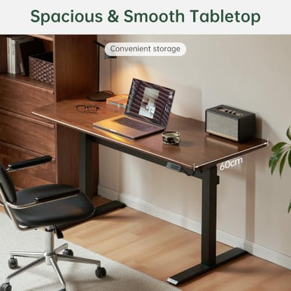 Solid Wood Electric Height Adjustable Standing Desk, Walnut Rubber Wood Home Office Sit Stand Desk with Cable Management Tray for Study Living Room 47.24" W - color: Walnut-rubberwood Electric Height Adjustable, size: 47.24"W