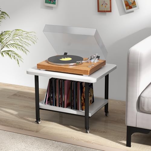 Tangkula Printer Stand with Storage, Under Desk Printer Table with 4 Wheels & Locking Mechanism, 2-Tier Rolling End Table Storage Rack for Bedroom, Living Room, Study - color: White