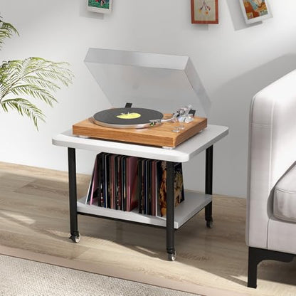 Tangkula Printer Stand with Storage, Under Desk Printer Table with 4 Wheels & Locking Mechanism, 2-Tier Rolling End Table Storage Rack for Bedroom, Living Room, Study - color: White