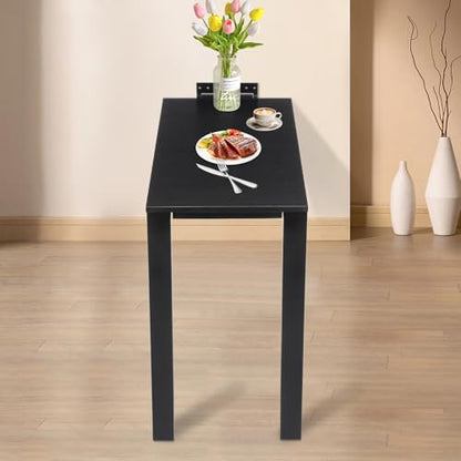 Folding Dining Table, Wall Mounted Folding Table with Support Legs, 29.52 x 15.75 x 29.13 Inch Sturdy Kitchen Desk, Wooden Desk for Small Space Bedroom Living Room Study Room Lounge Office (Black) - color: Black