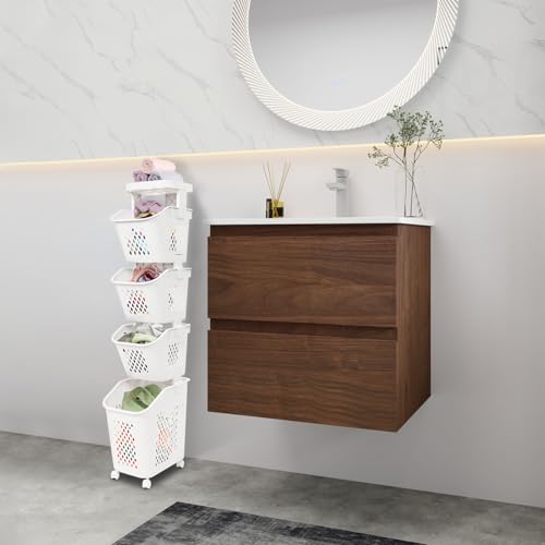 4-Tier Laundry Basket Holder, Utility Laundry Basket with Wheels Clothes Storage Organizer Cart Removable Rolling Laundry Hampers for Bathrooms Bedrooms Kitchen (4-Tier) - size: 4-Tier