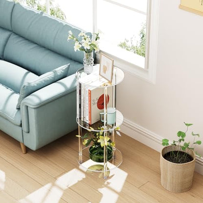 Clear Round Acrylic Side Table Set of 2 for Small Spaces, 11.81" L x 11.81" W x 26.7" H, 3 Tier Small Modern Drink End Table Nightstand, Minimalist Bedside Table for Living Room, Bedroom - size: 3 Tier 2-Pack (26.7"H)