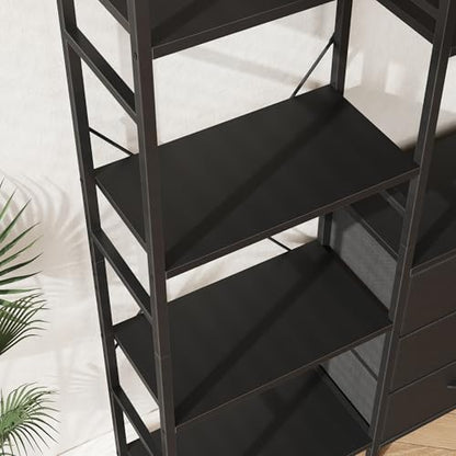 AFLUI Triple Bookshelf with 3 Fabric Drawers, 5-Tier Book Shelf and 10 Display Shelves, Industrial Large Bookcase for Home & Office, Black, 47'' Wide - color: Black, size: 5 Tier(47" W)