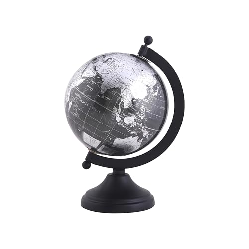 5" World Globe With Sturdy Metal Stand (NOT PLASTIC!) - Desktop Globes For Home Desk Table Office Decor - Book Shelf Decor Globe - 5 Inch - Metallic Black