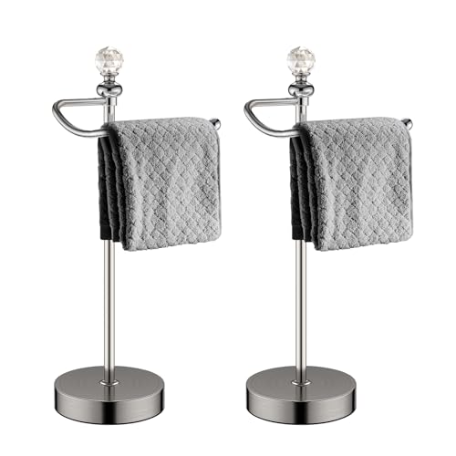 ROLABAM Hand Towel Holder for Bathroom, Hand Towel Rack Stand with Heavy Weighted Base, Crystal Ball Countertop Towel Rack Stand for Bathroom Kitchen (Brushed Nickel, 2 Pack) - color: Brushed Nickel-2pcs