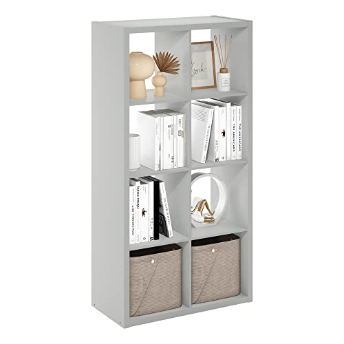 Furinno Cubicle Open Back Decorative Cube Storage Organizer, 8-Cube, Light Grey | 14.6" x 30" x 58", Horizontally & Vertically Reversible Bookcase with Open Back, for Living Room, Bedroom, Home Office - color: Light Grey, size: 8-Cube