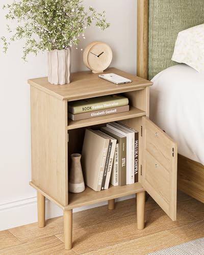 Small Night Stand Farmhouse Nightstand Boho Bedside Table Modern Nightstand with 1 Drawer and 1 Open Storage Space, End Table, Storage Canbinet for Bedroom, Natural