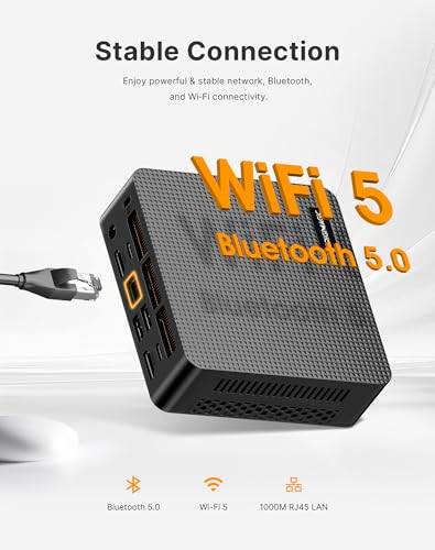 C5 Mini PC 11 Pro, Ryzen 5 3500U, 8GB DDR4 256GB NVMe SSD, Triple 4K Display Mini Computer, Dual HDMI & Full Function USB-C, Small Desktop PC with WiFi, Bluetooth, Gigabit Ethernet for Home Office - color: Pure Black