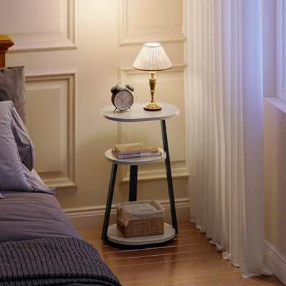 Kalrin Side Table, Small End Table with Metal Frame, 3-Tier Bedside Tables, Round Side Tables for Living Room Bedroom Couch Bathroom, Oval, White Maple - color: White Maple