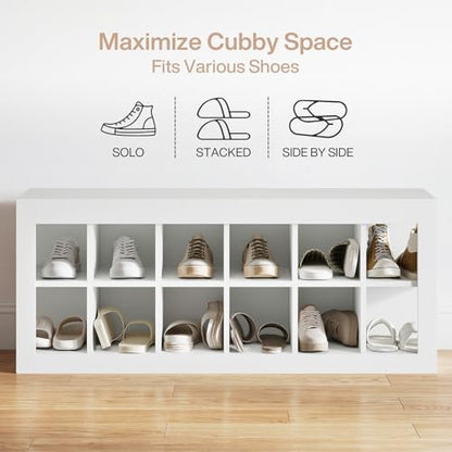 Tribesigns White Storge Cubes, Wood Storage Organizer, Modern 52" Shoe Entryway Bench